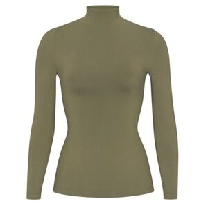 SKIMS Long Sleeve Mock Turtleneck Top — Olive Green